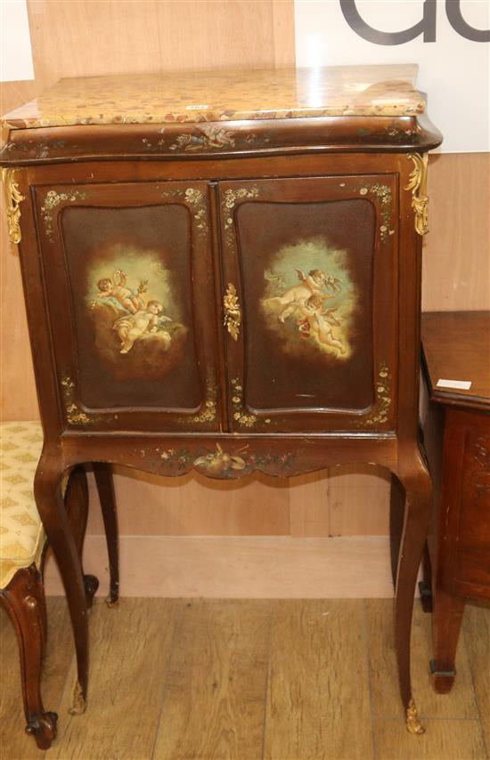 A French marble topped painted cabinet, H.111cm